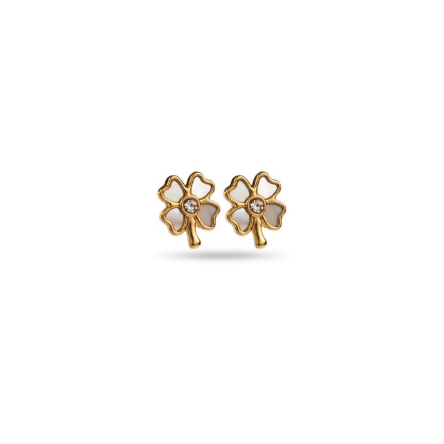 Bouton and Mother-of-Pearl Clover Studs Earrings Set 