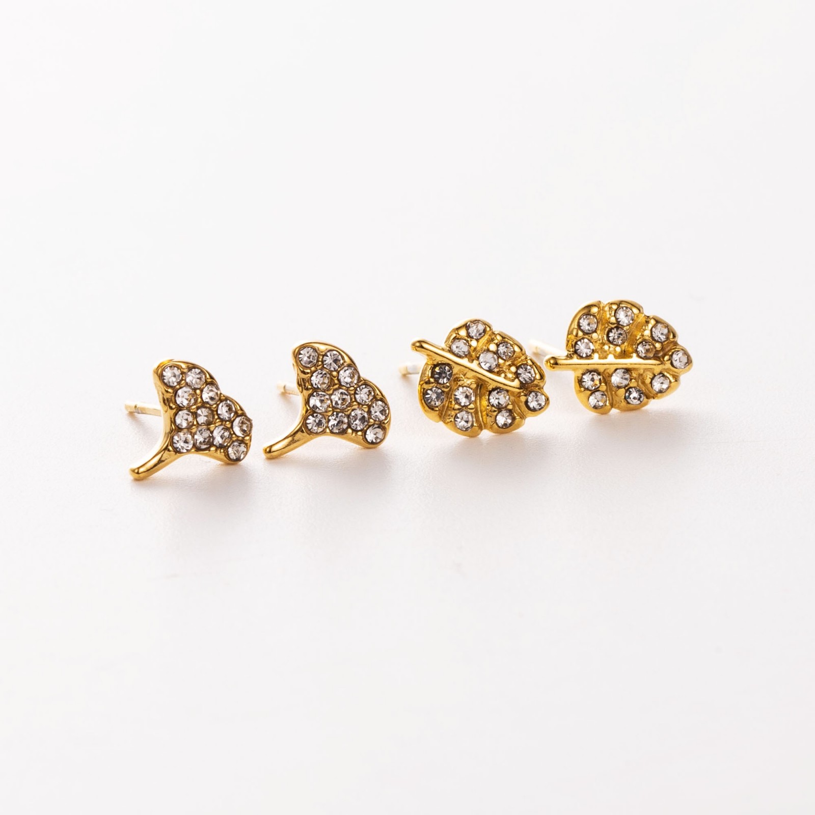 Ginkgo and Leaf Strass Studs Earrings Set 