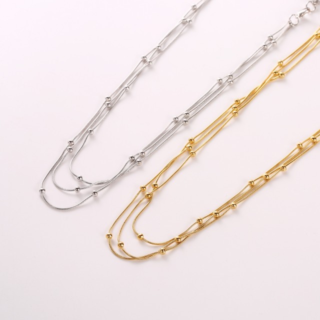 Triple Steel Bead Chain Necklace 