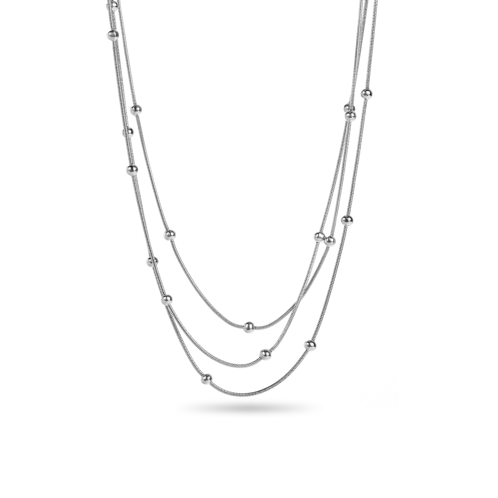 Triple Steel Bead Chain Necklace Color:Silver