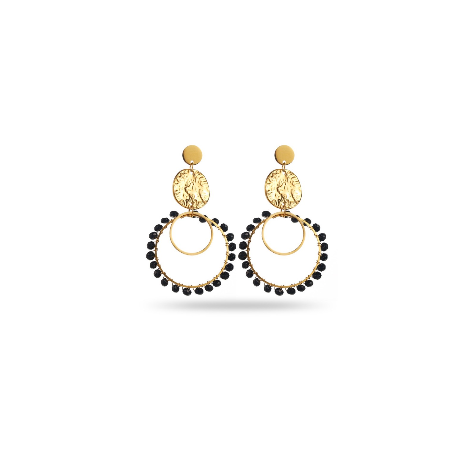 Hanging Earrings with Circles and Natural Stone Stone:Onyx