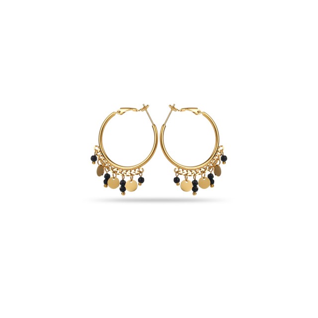 Hoops Earrings with Tassel Chain Stone:Onyx