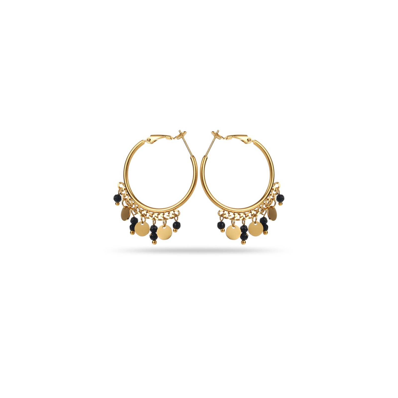 Hoops Earrings with Tassel Chain Stone:Onyx