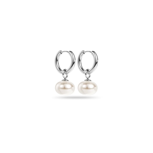 Mother-of-Pearl Mini Hoops Earrings Color:Silver