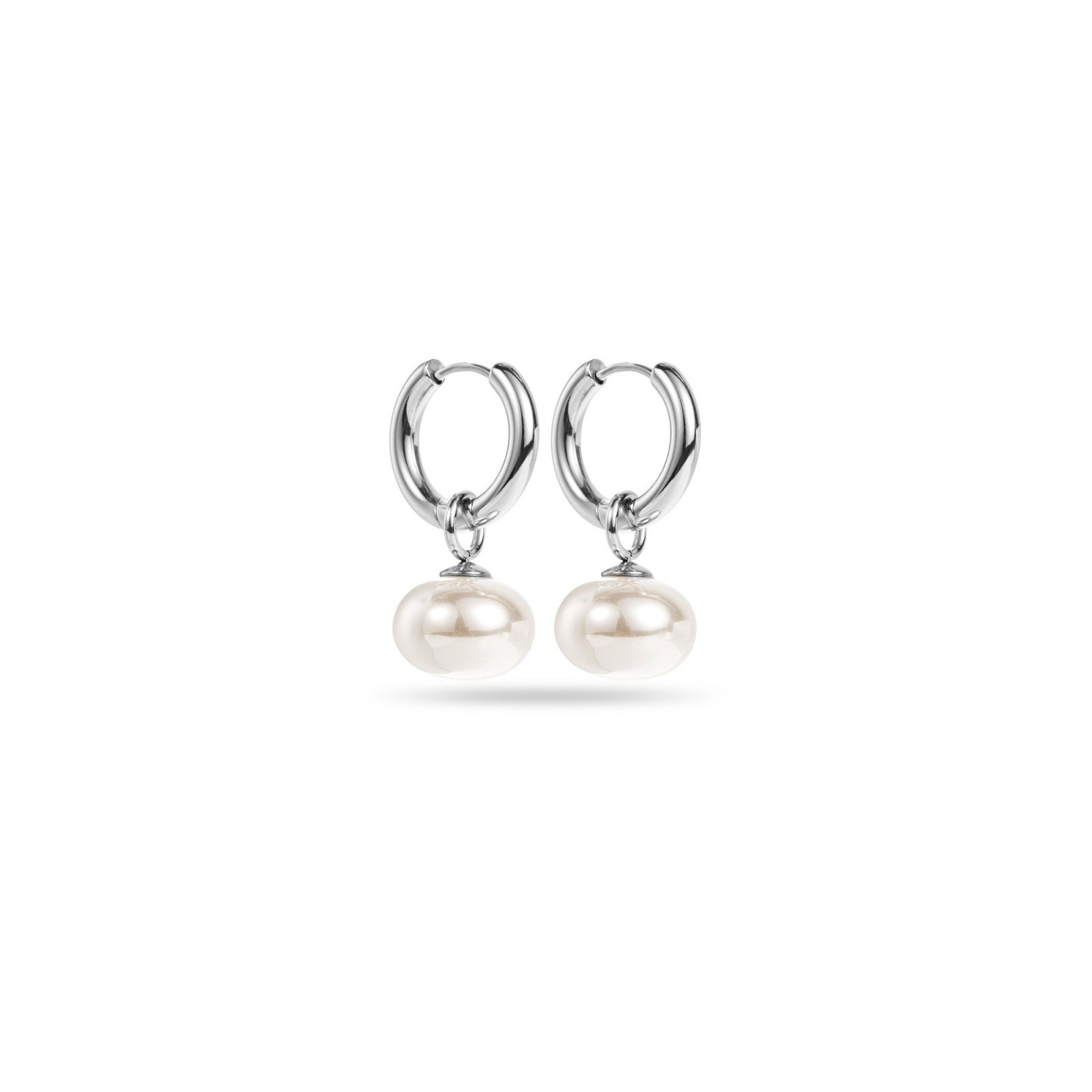 Mother-of-Pearl Mini Hoops Earrings Color:Silver