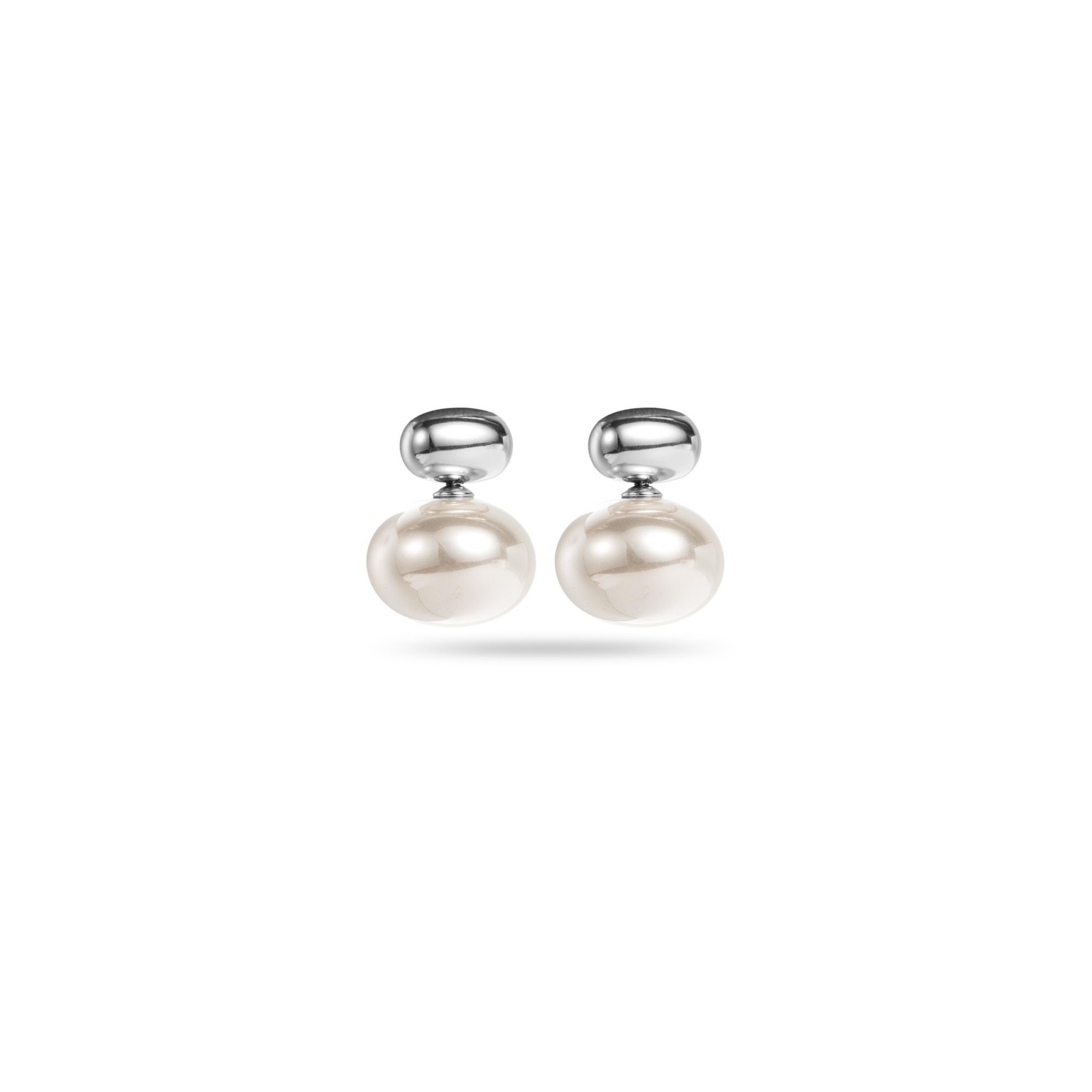 Mini Mother-of-Pearl and Steel Bead Earrings Color:Silver