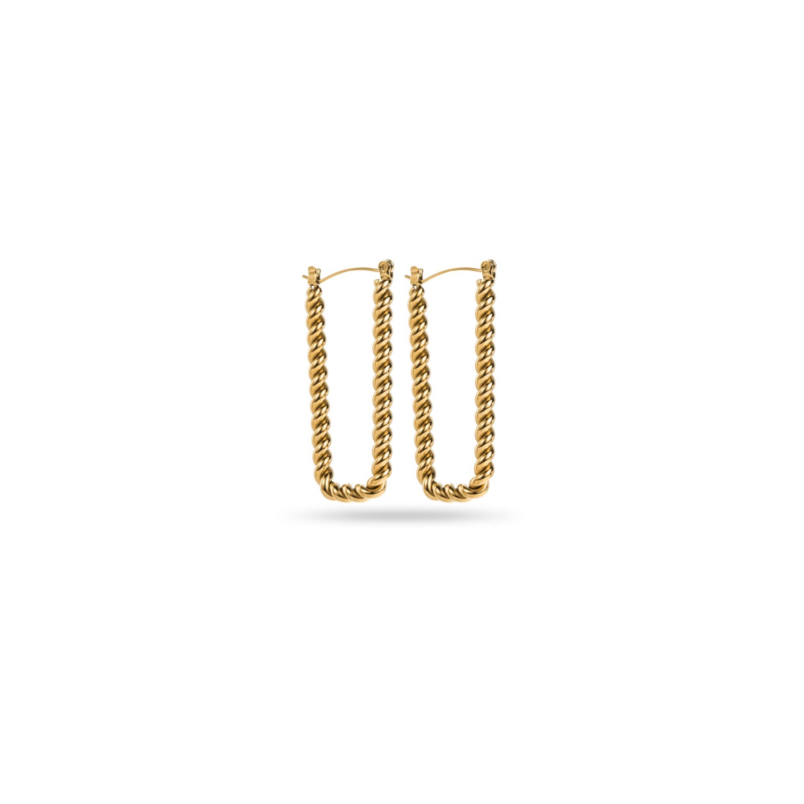 Twisted Rectangle Hoops Earrings Color:Gold