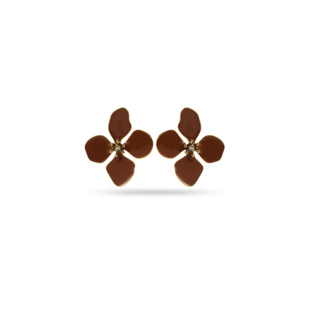 Large Flower Earrings with Strass Color:Brown