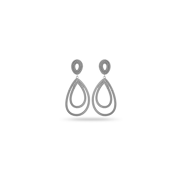 Double Braided Drop Hoops Earrings Color:Silver