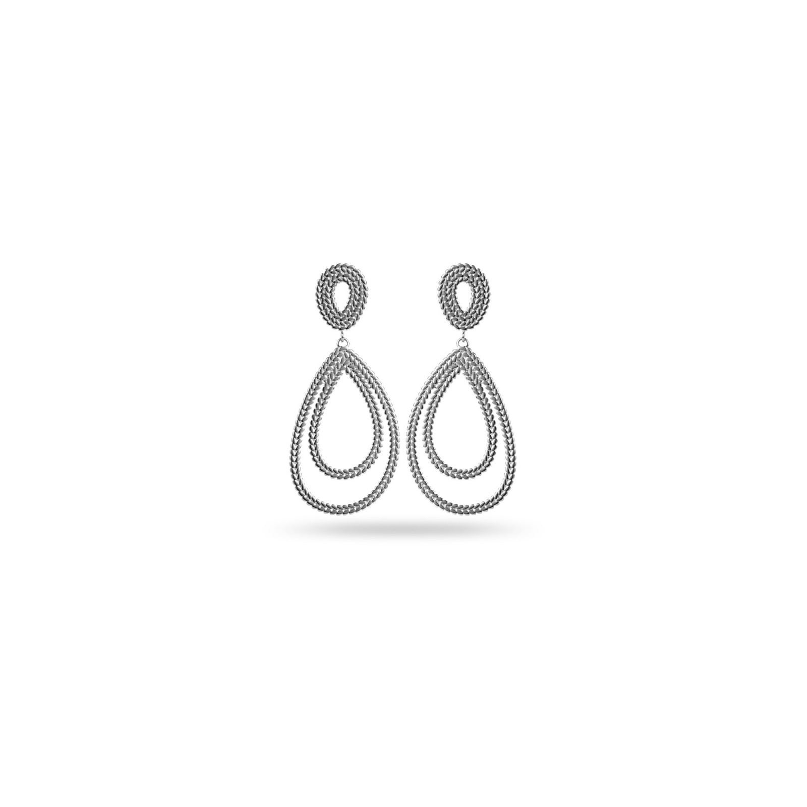 Double Braided Drop Hoops Earrings Color:Silver