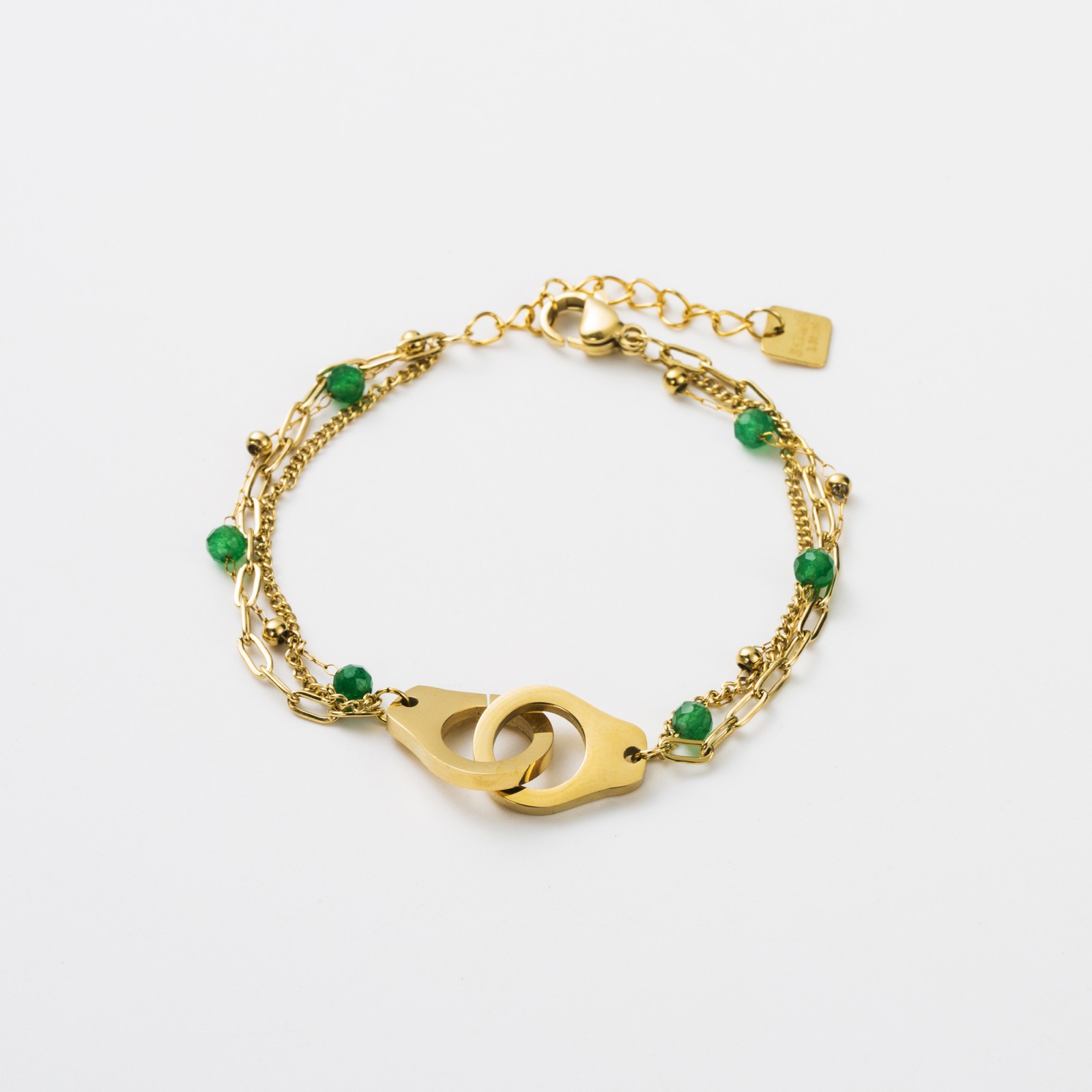 Multirow Stone and Handcuffs Bracelet Stone:Green Agate