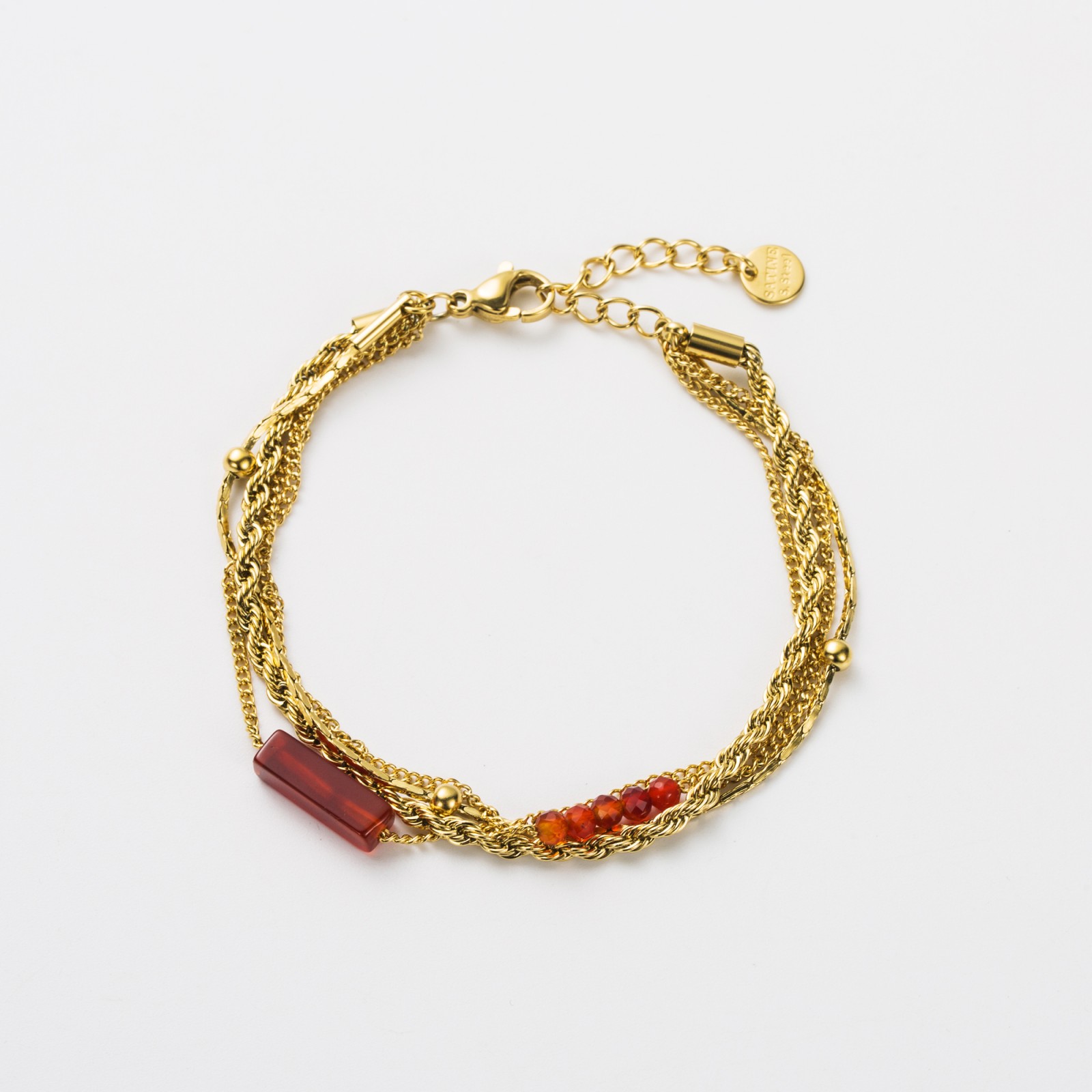 Bracelet Multirang à Perles et Rectangle Pierre :Cornaline