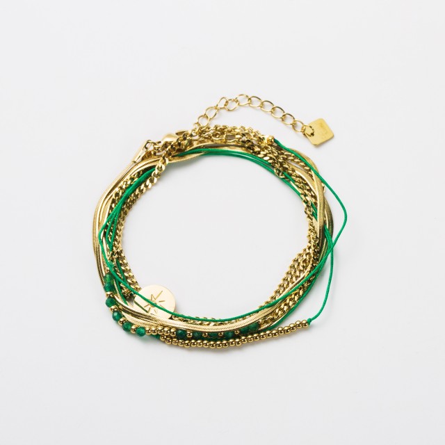 Bracelet Multi-Rang avec Pendentif Etoile Pierre :Agate Verte