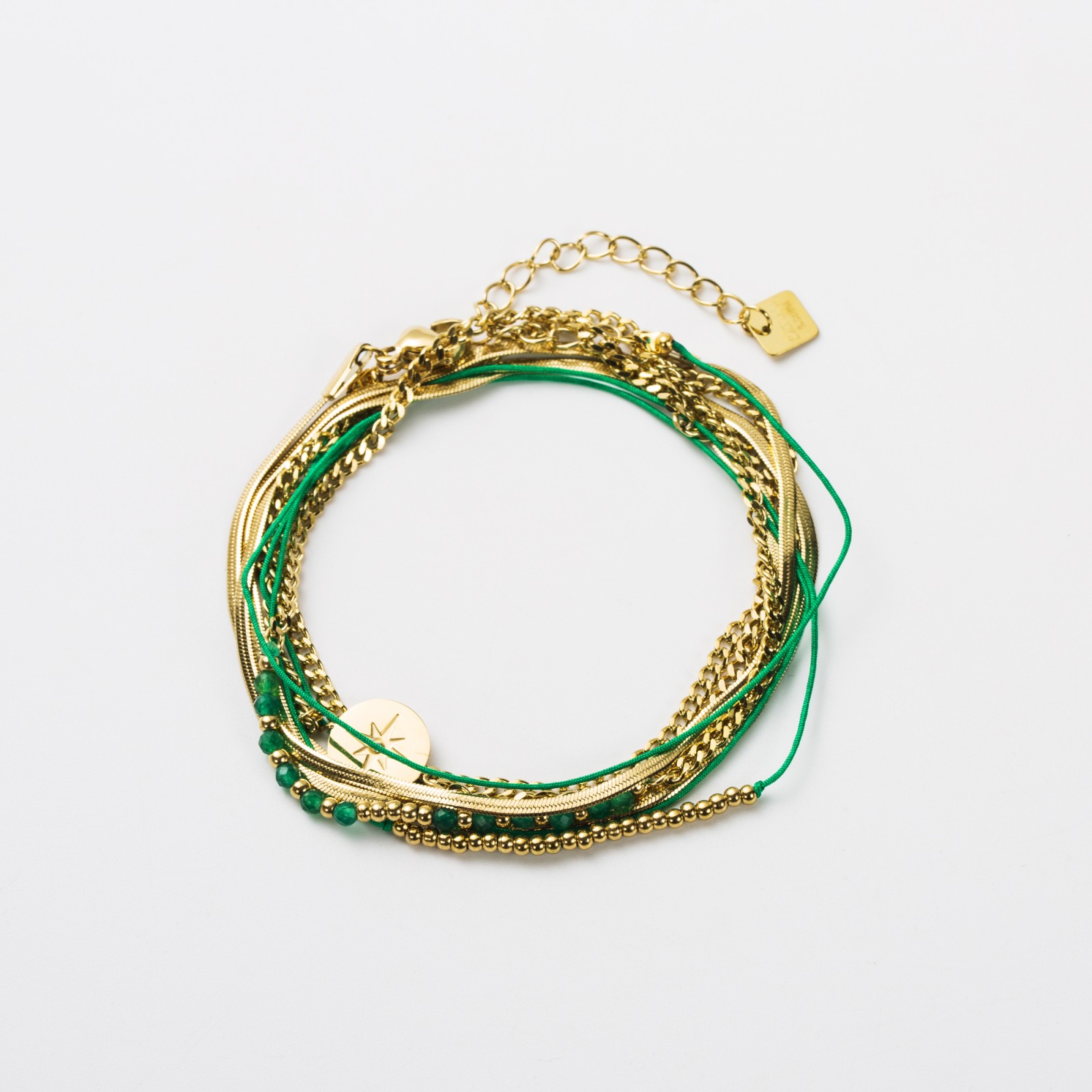 Bracelet Multi-Rang avec Pendentif Etoile Pierre :Agate Verte