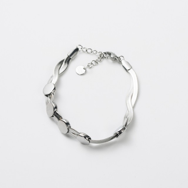 Double Twisted Snake Chain Bracelet with Round Details Color:Silver