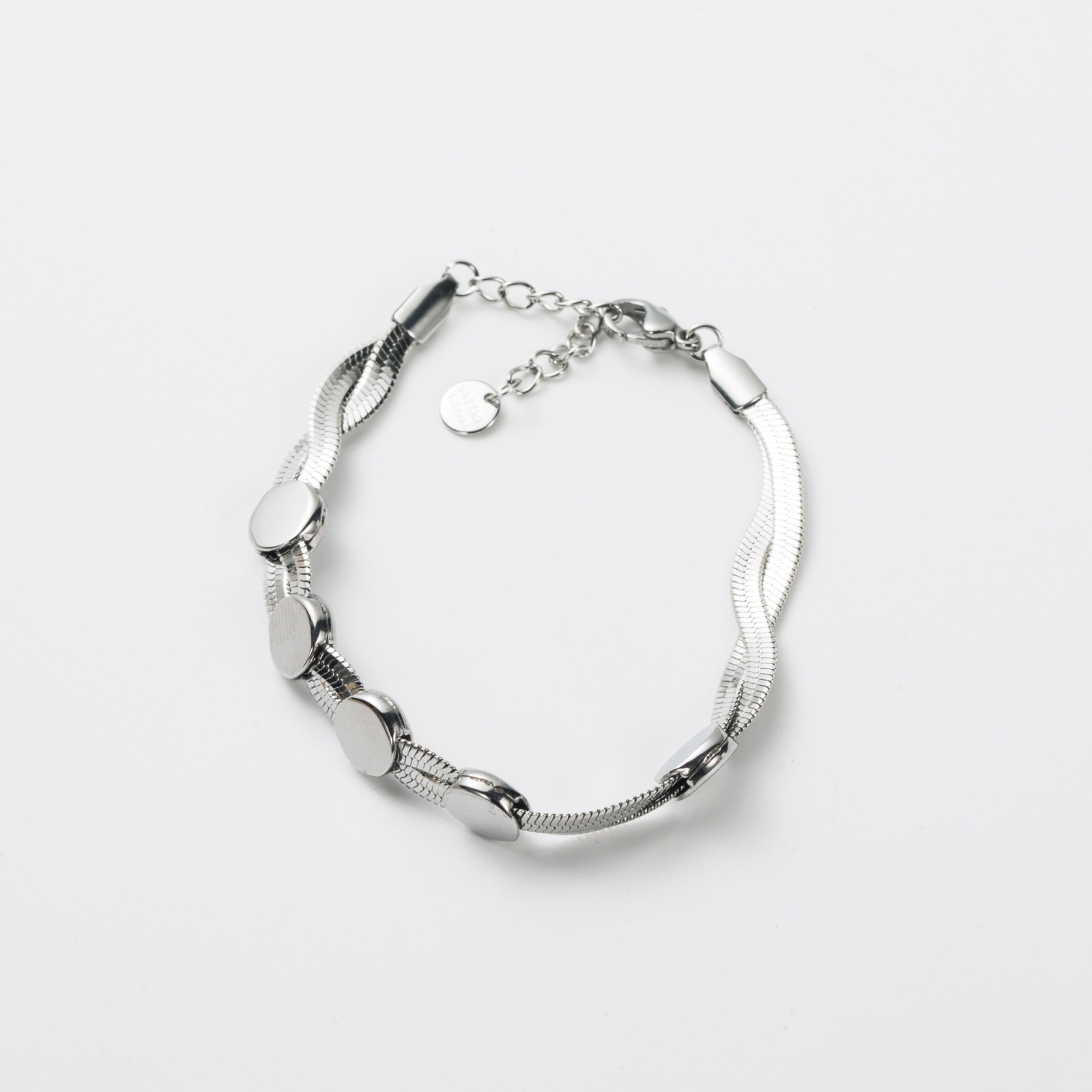 Double Twisted Snake Chain Bracelet with Round Details Color:Silver