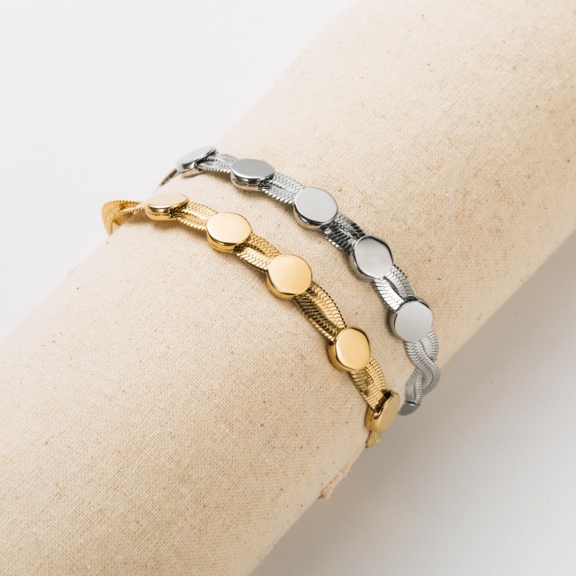 Double Twisted Snake Chain Bracelet with Round Details 