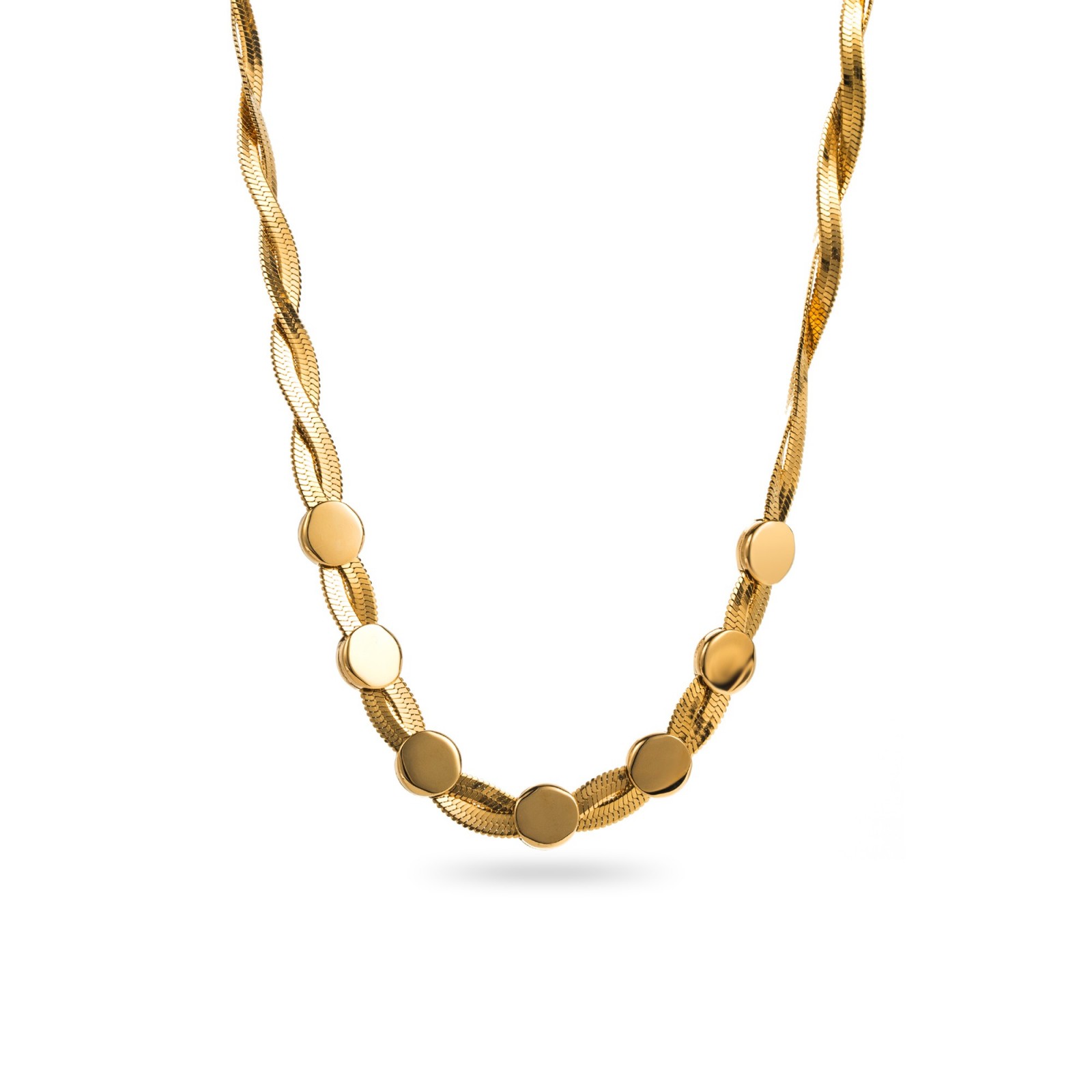 Double Twisted Snake Chain Necklace with Round Details Color:Gold