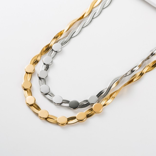 Double Twisted Snake Chain Necklace with Round Details 