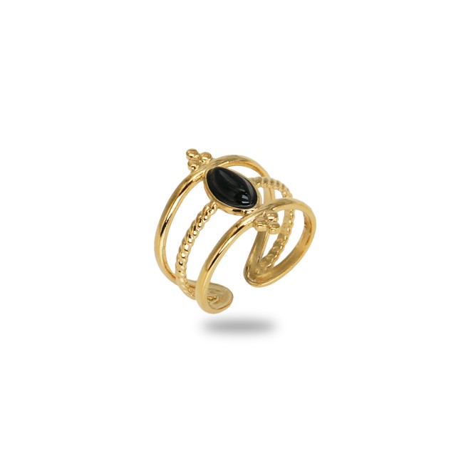 Multi Rows Ring with Stones Stone:Black Onyx