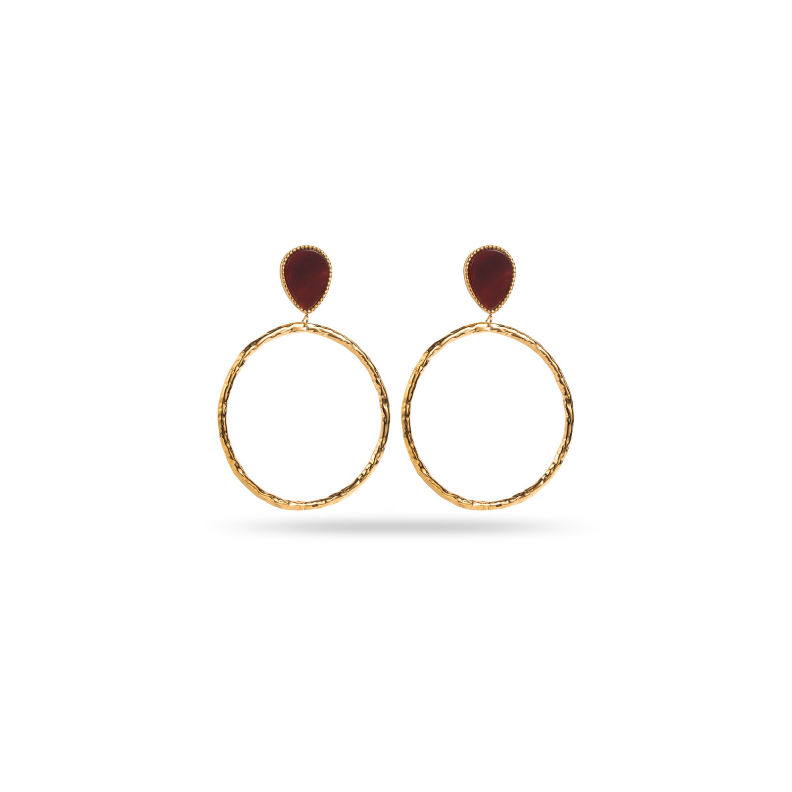Hammered Hoops with Oval Stone Earrings Stone:Carnelian
