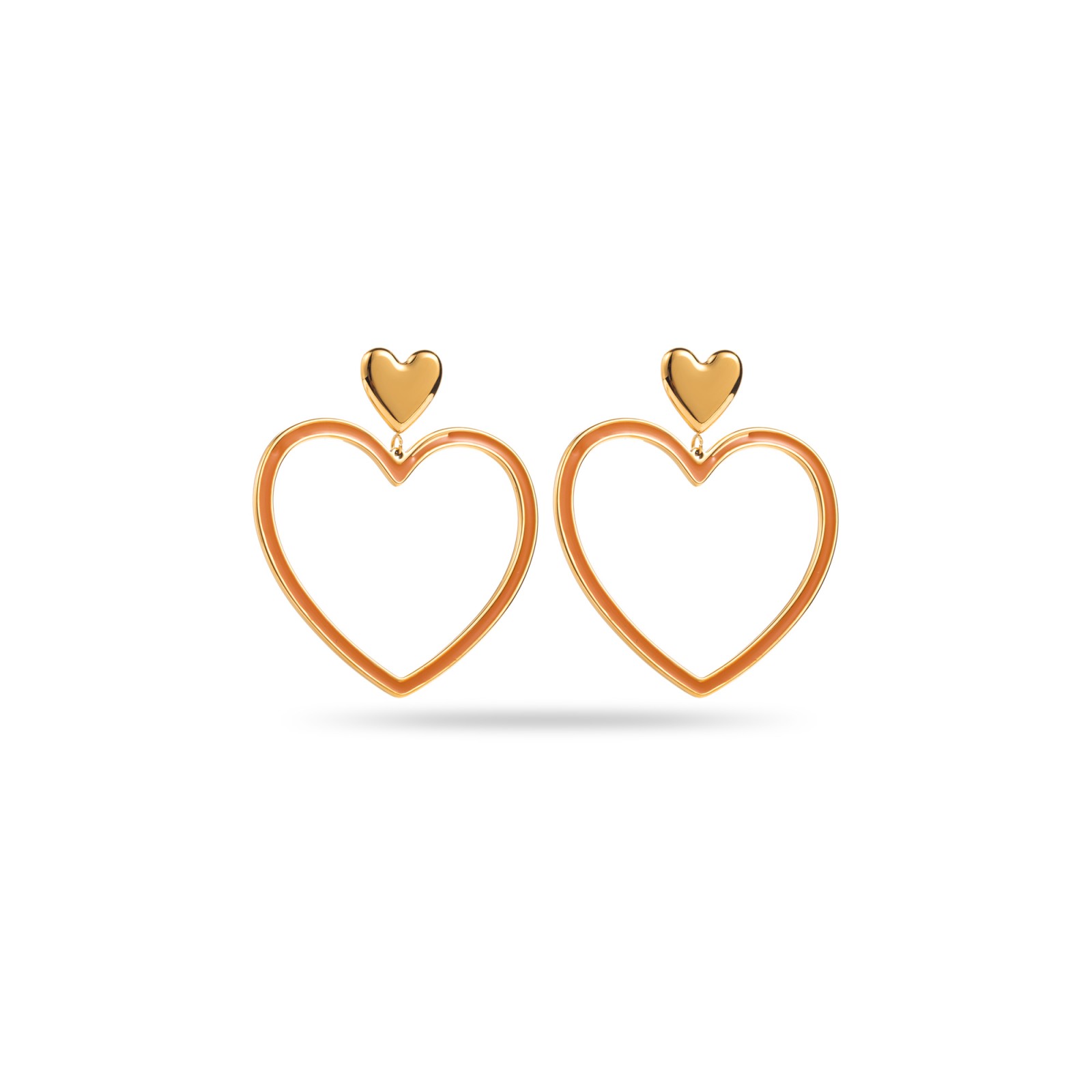 Colorful Heart Hoops Earrings Color:Brown