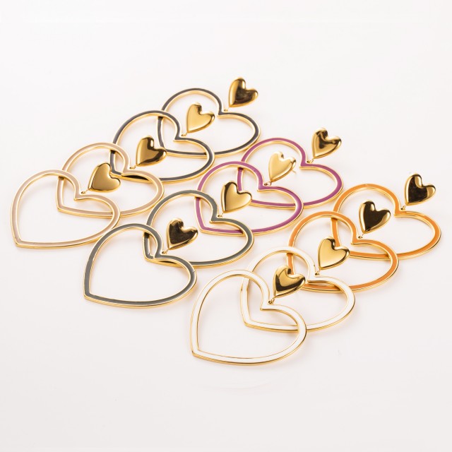 Colorful Heart Hoops Earrings 