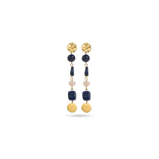 Boucles d'Oreilles Chaine de Perles en Pierre et Nacre Pierre :Lapis Lazuli