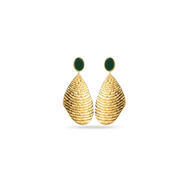Boucles d'Oreilles Perle et Grand Coquillage Pierre :Agate Verte