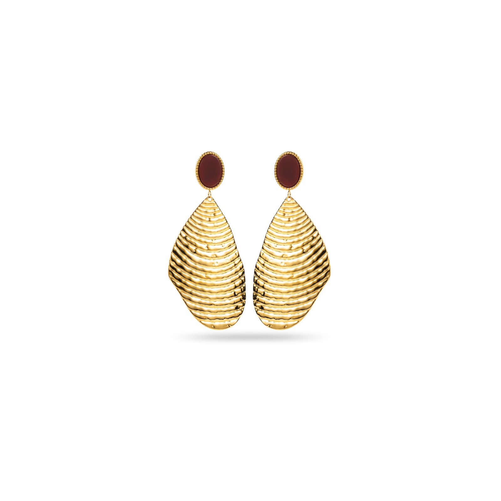 Boucles d'Oreilles Perle et Grand Coquillage Pierre :Cornaline