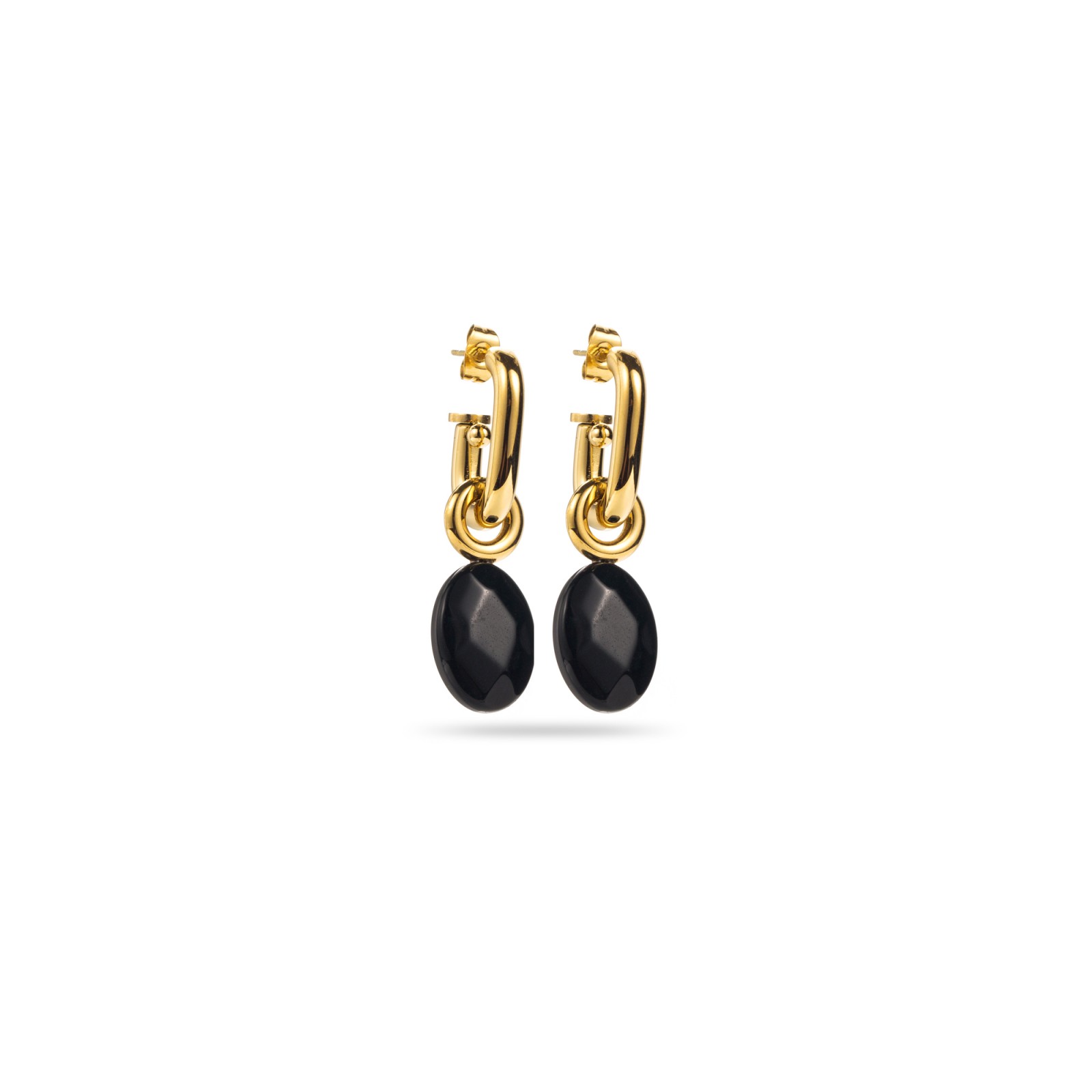 Oval Stone Mini Hoops Earrings Stone:Onyx
