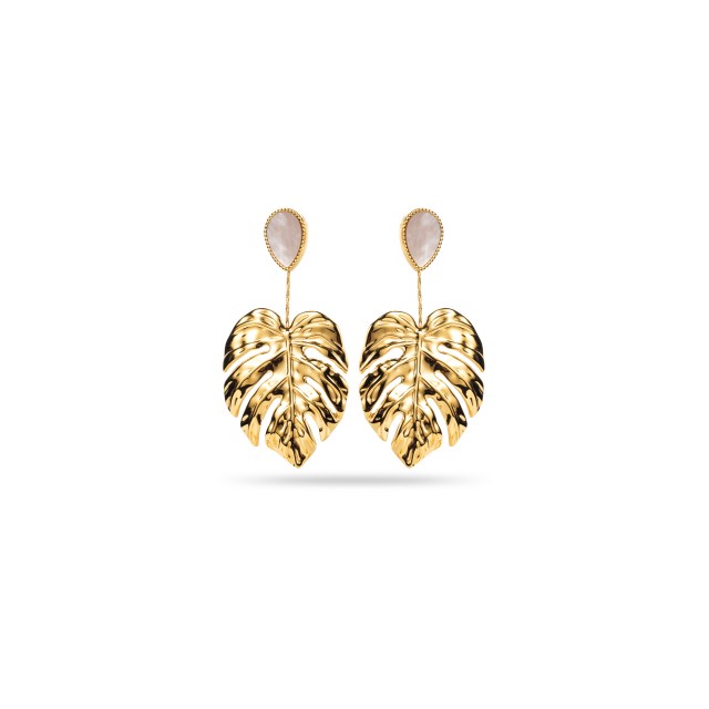 Large Leaf and Drop Stone Earrings Stone:Nacre
