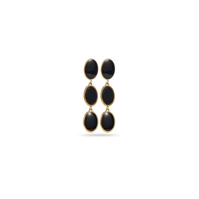 Colored Oval Pendant Earrings with Stone Stone:Onyx