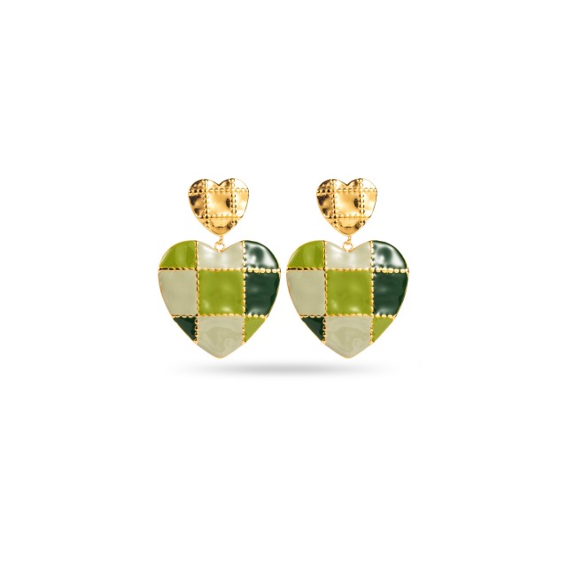 Colorful Patchwork Heart Earrings Color:Green