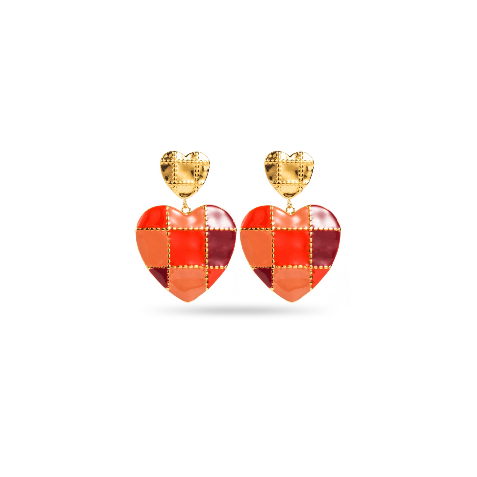 Colorful Patchwork Heart Earrings Color:Red