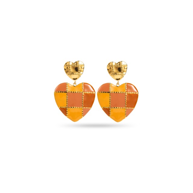 Colorful Patchwork Heart Earrings Color:Brown