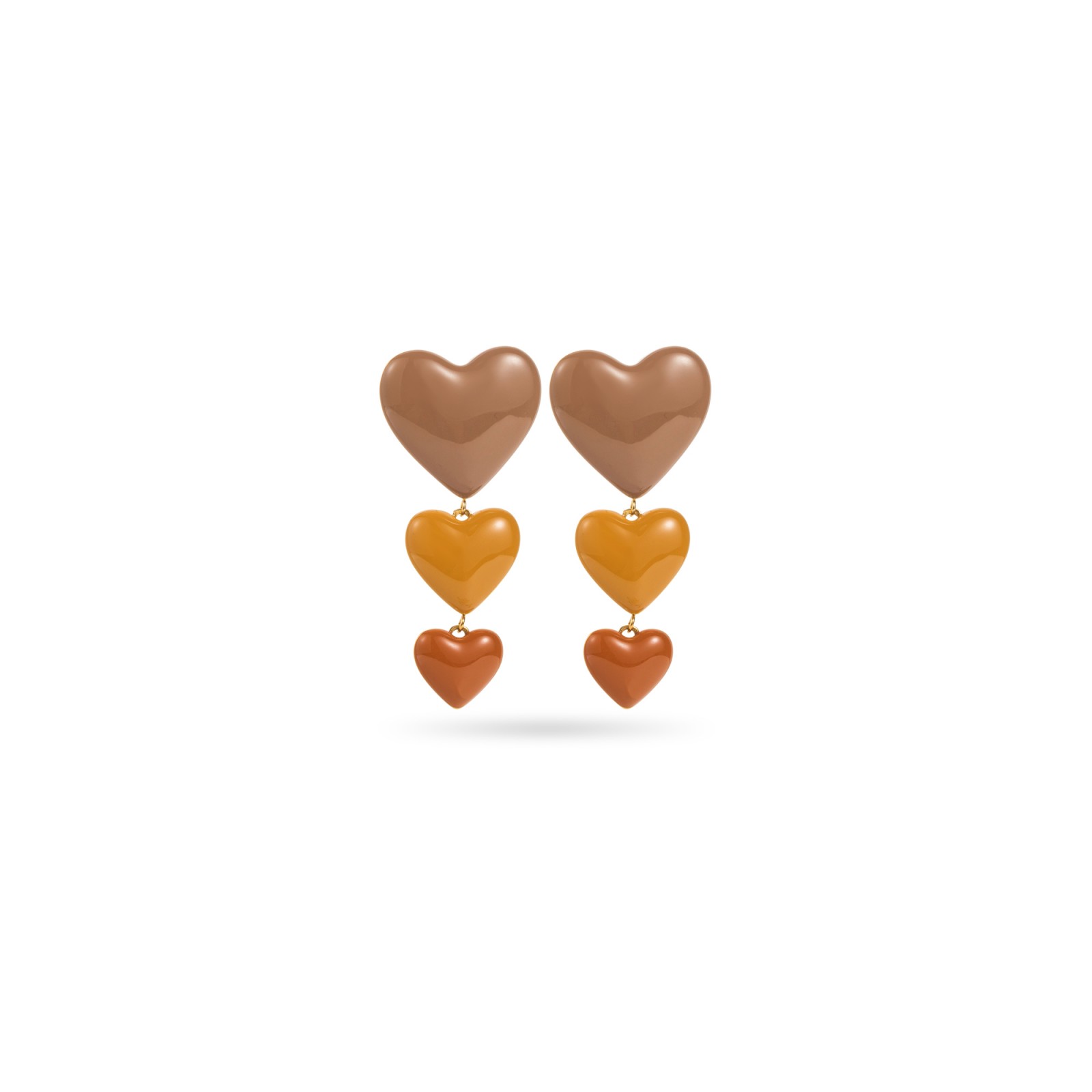Boucles d'Oreilles Chaine de Coeurs Colorés Couleur:Marron