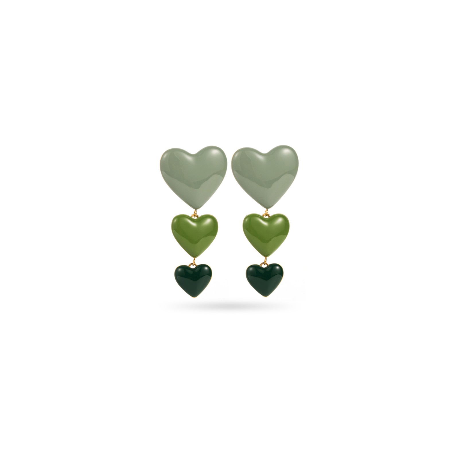 Boucles d'Oreilles Chaine de Coeurs Colorés Couleur:Vert