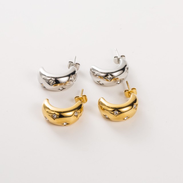 Rhinestone Star Hoops Earrings Color:Silver