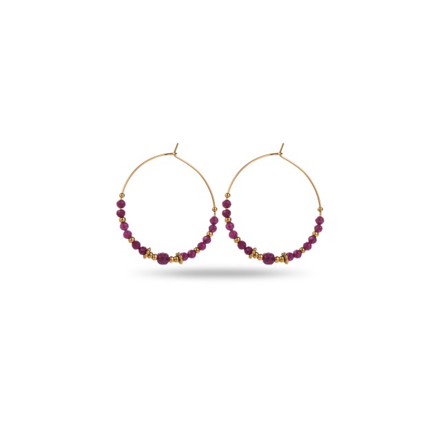 Boucles d'Oreilles Créoles Fines avec Mini Perles de Pierre Pierre :Agate Violette