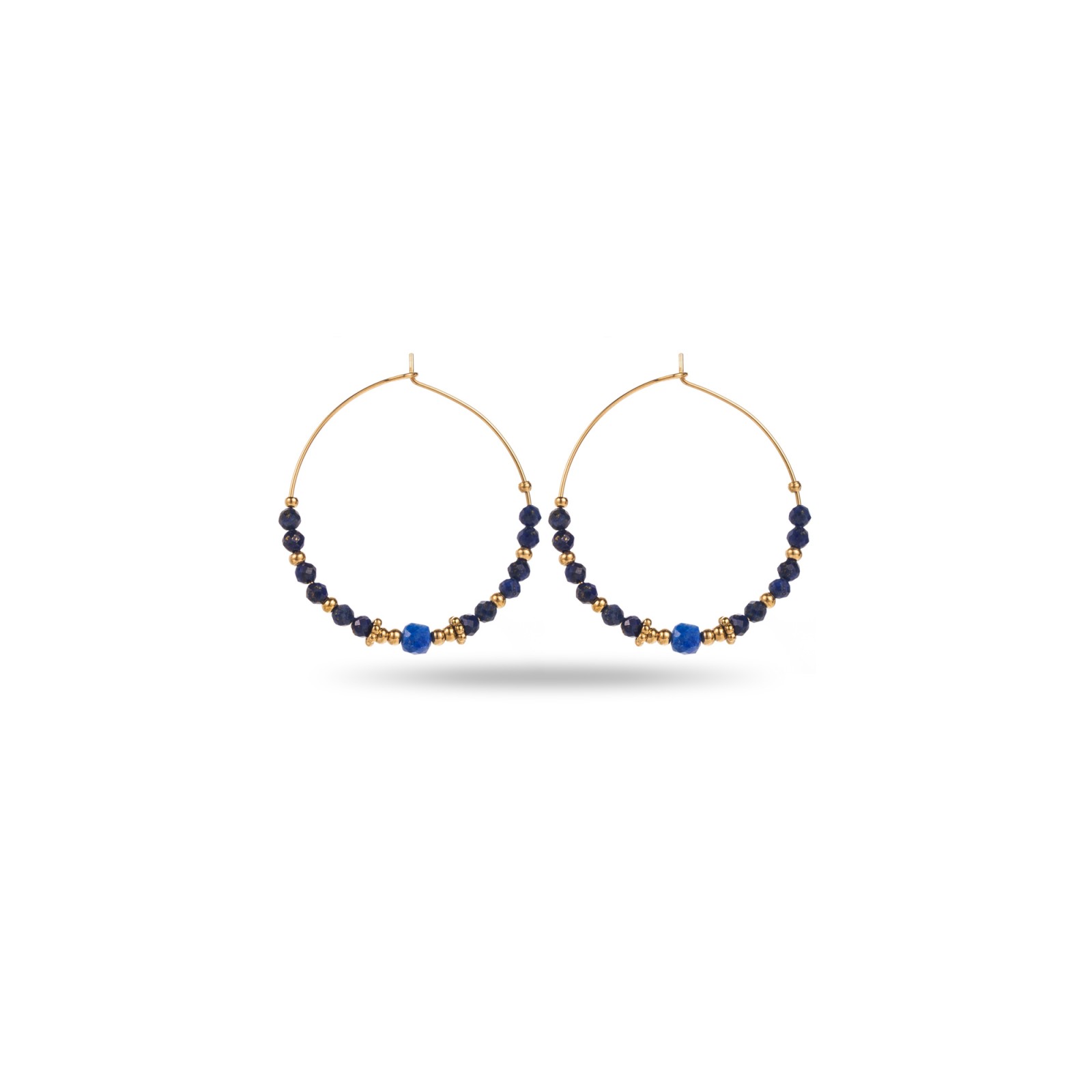 Boucles d'Oreilles Créoles Fines avec Mini Perles de Pierre Pierre :Lapis Lazuli