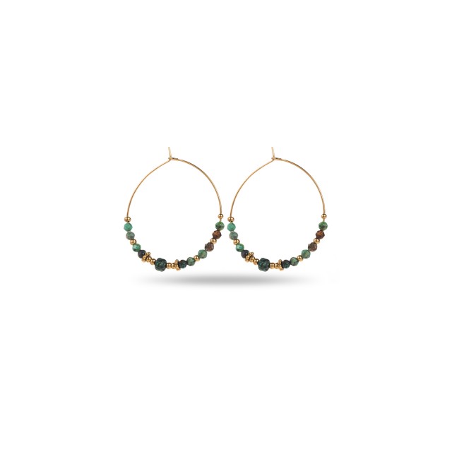 Boucles d'Oreilles Créoles Fines avec Mini Perles de Pierre Pierre :Turquoise Africaine