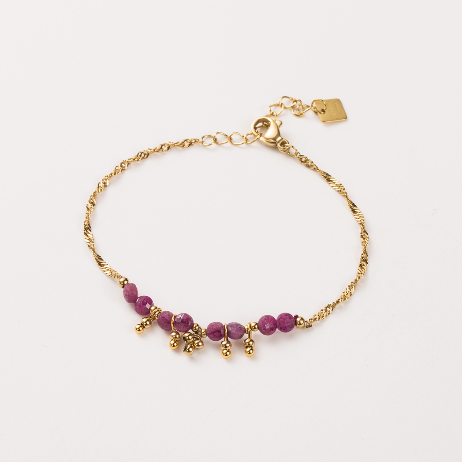 Bracelet Maille Serpent Torsadée avec Perles de Pierre et Acier Pierre :Agate Violette