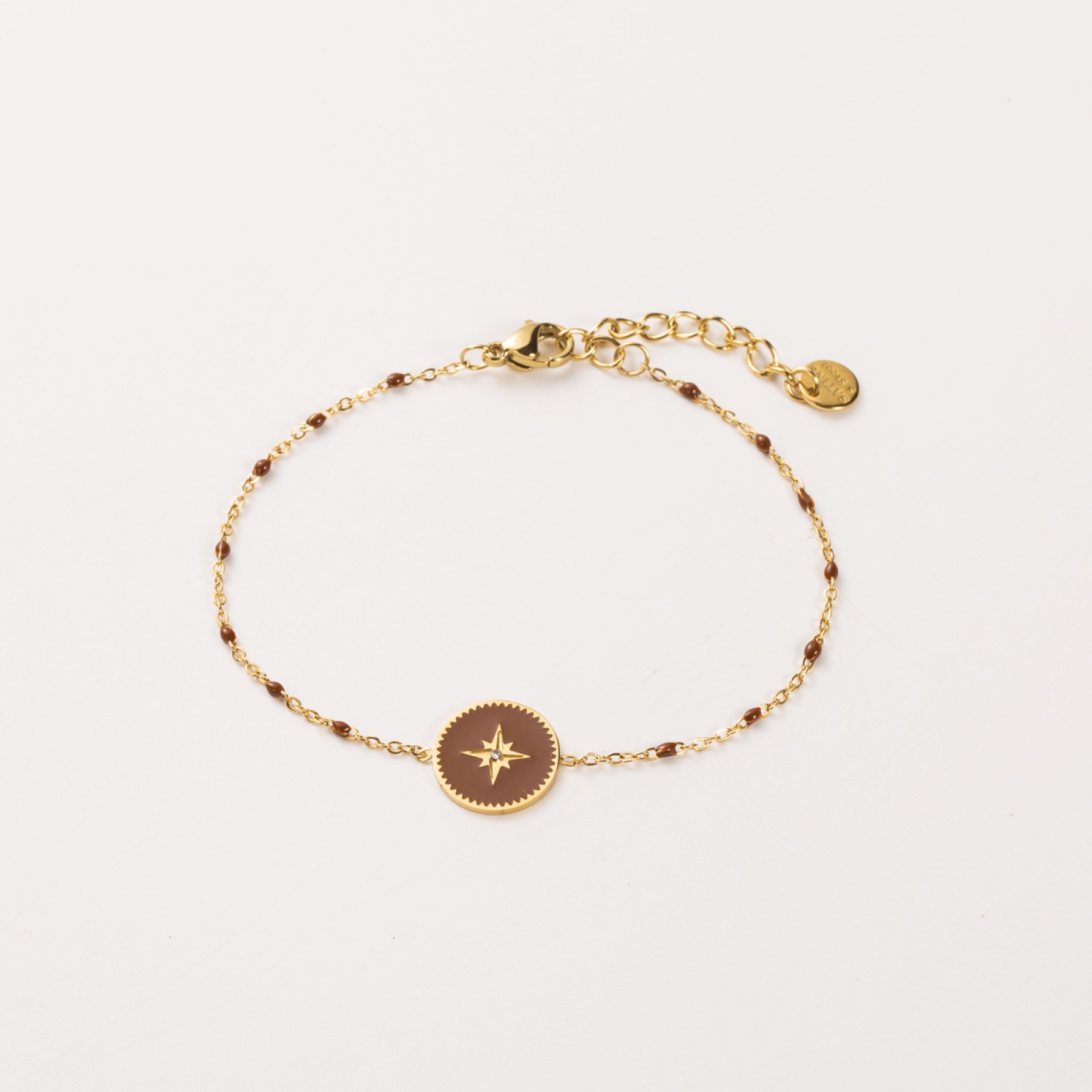 Bracelet Pendentif Médaillon Etoile Coloré avec Perles Couleur:Marron