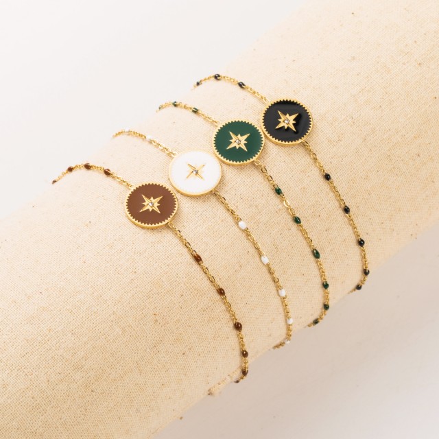 Bracelet Pendentif Médaillon Etoile Coloré avec Perles 