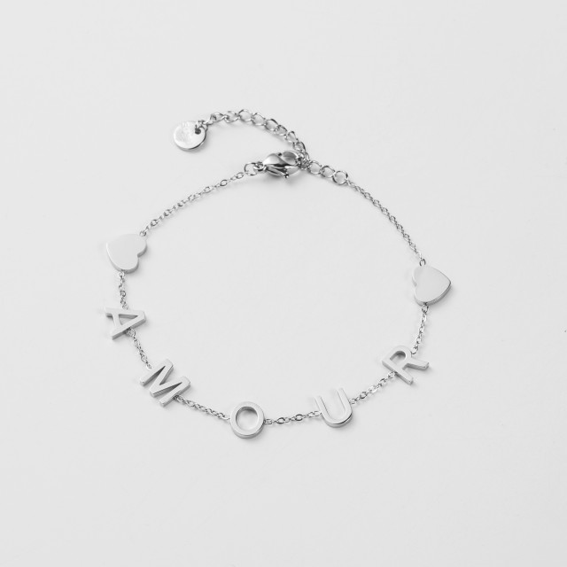 Bracelet Fin Inscription "Amour" Couleur:Argent