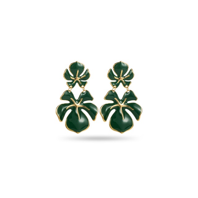 Colorful Double Orchid Earrings Color:Green