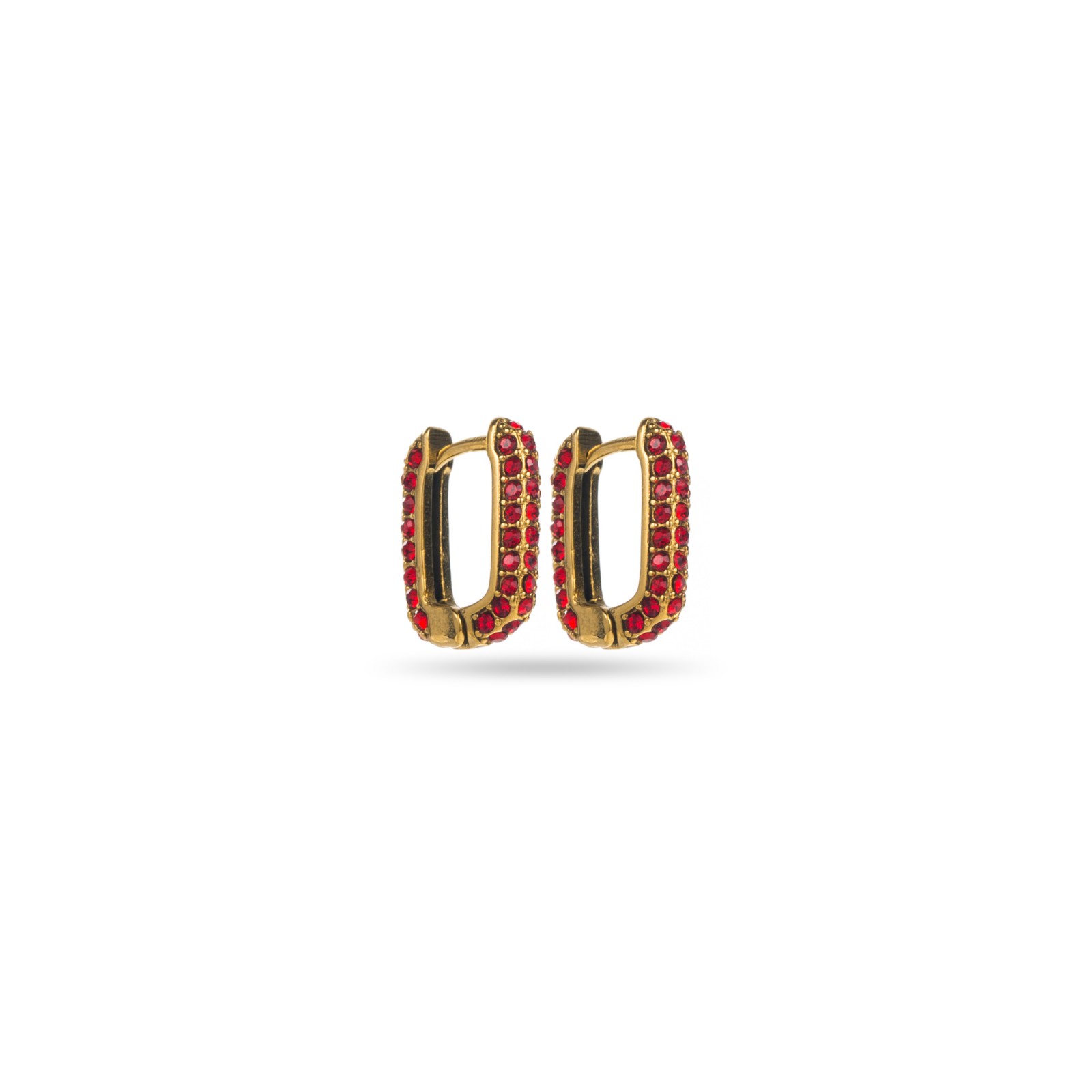 Boucles d'Oreilles Mini Créoles Carrées à Strass Coloré Couleur:Rouge