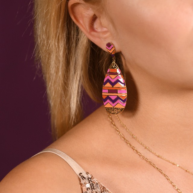 Aztec Inspiration Colorful Pendant Earrings  