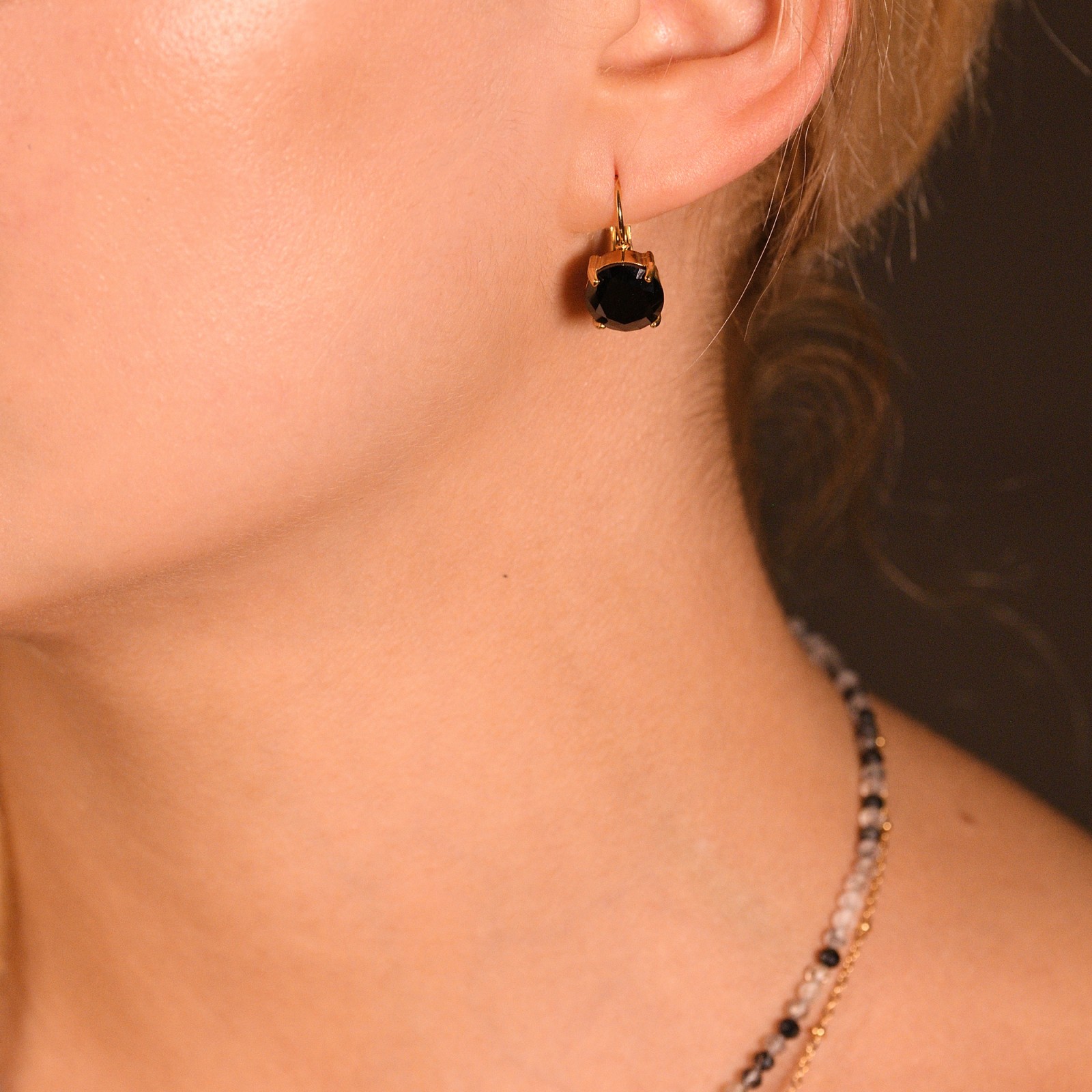 Rhinestone Mini Hoops Earrings Color:Black